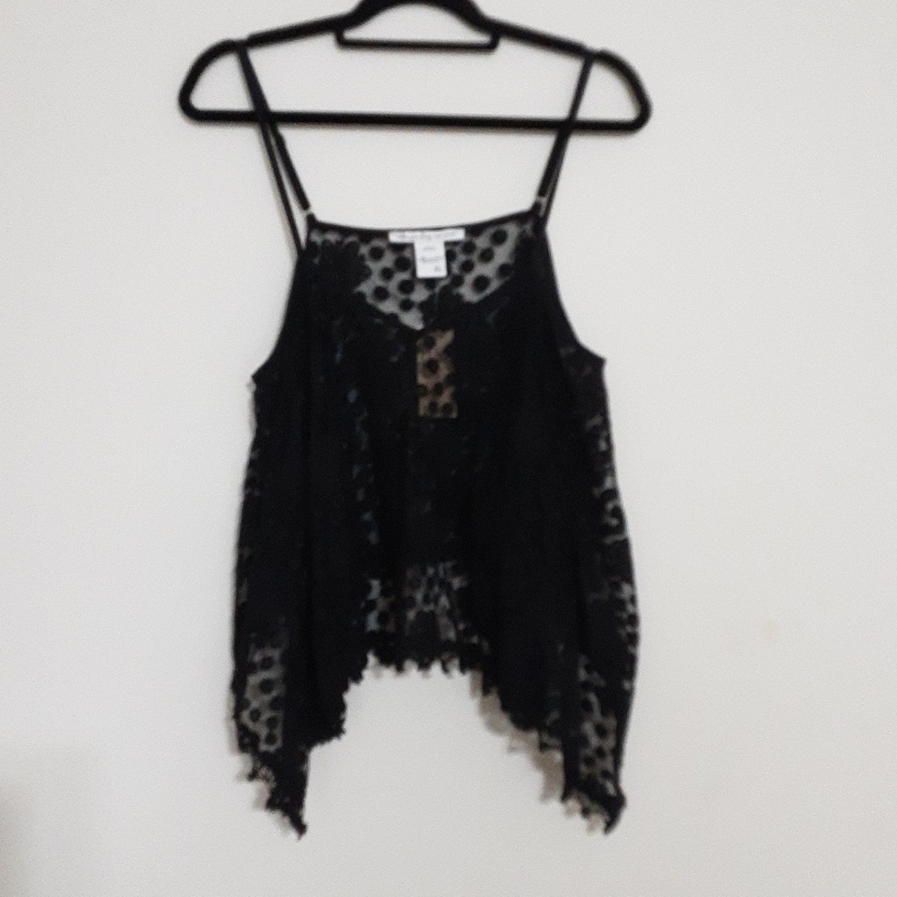 Amreican Rag Camy Tank Blouse Women XL Black Sheered Y2k Event Vacation Beach